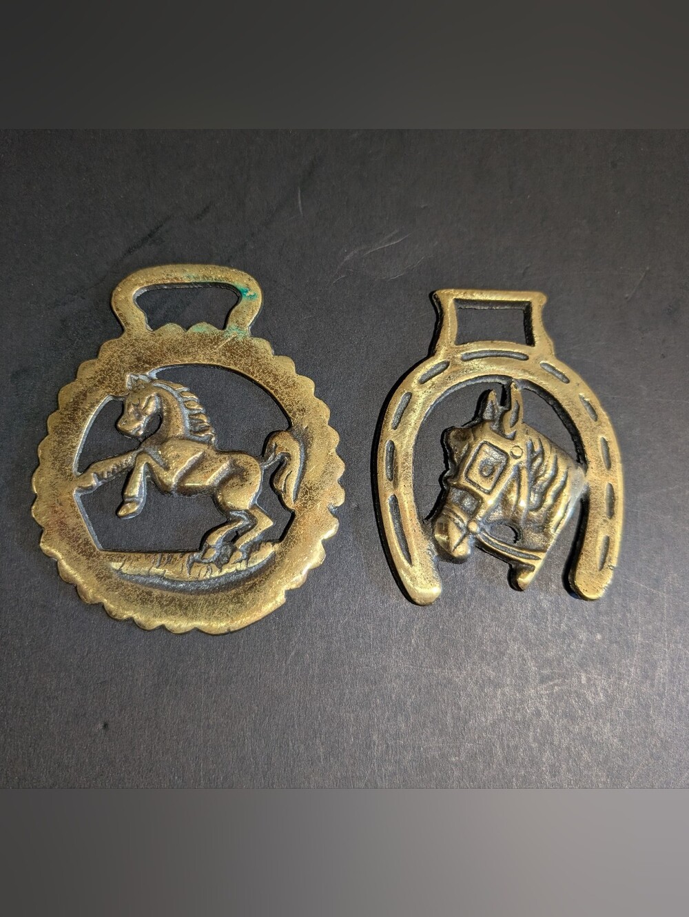 2 Vtg Brass Horse Harness Badge Bridle Medallion Decoration Equestrian